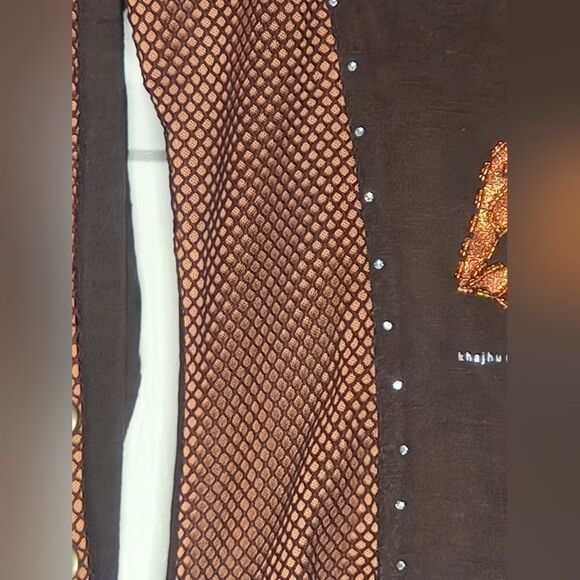 VTG PAOLO SANTINI M Brown Boot Print Beaded Sequin Turtleneck LSlv Women's Top - Picture 6 of 12